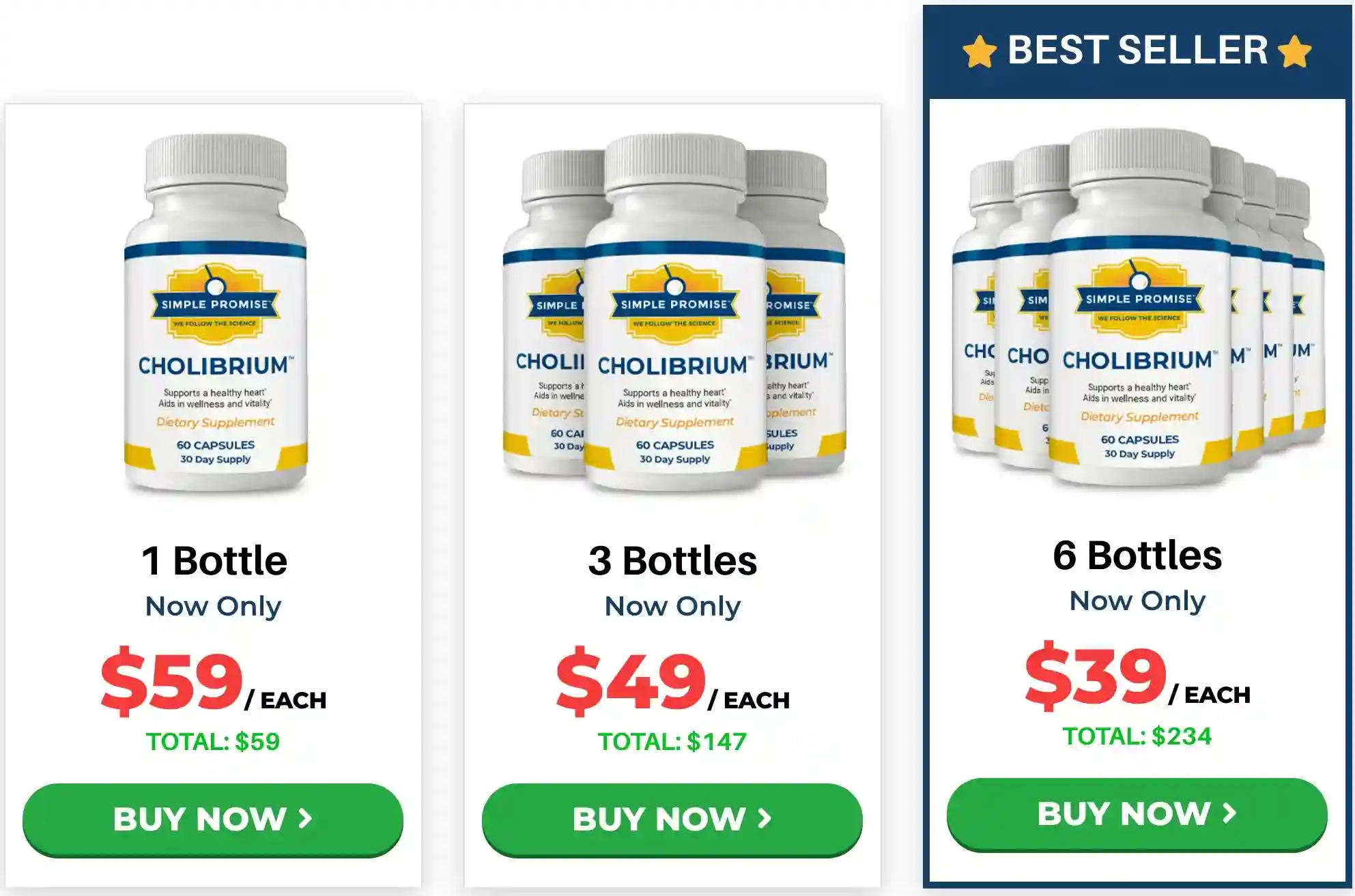 Cholibrium Pricing — 1, 3 and 6 Bottle Packages